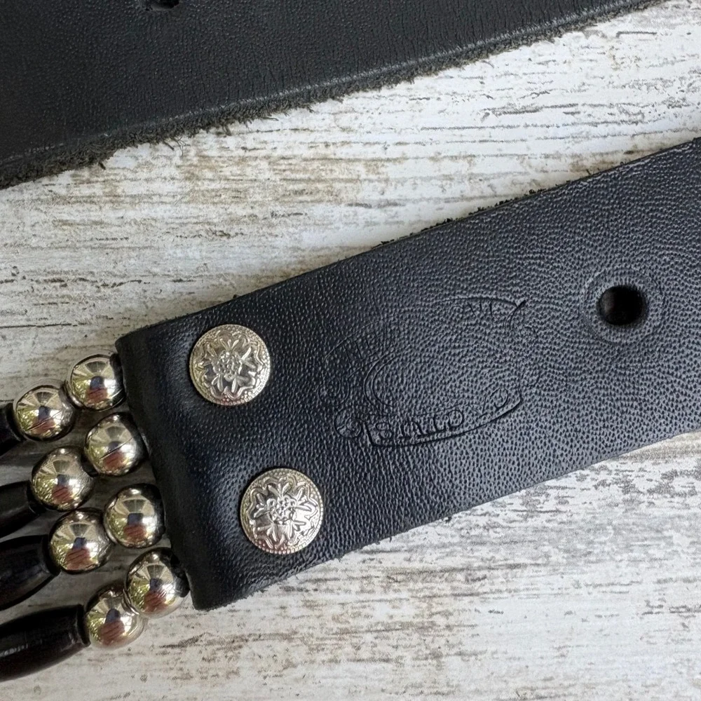 Cactus Mountain Western Belt 38 Handmade Black Silver 4 Strand Bone Beads Concho